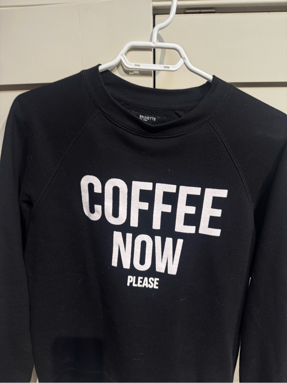 Brunette The Label "Coffee Now Please" Black Crewneck Sweatshirt